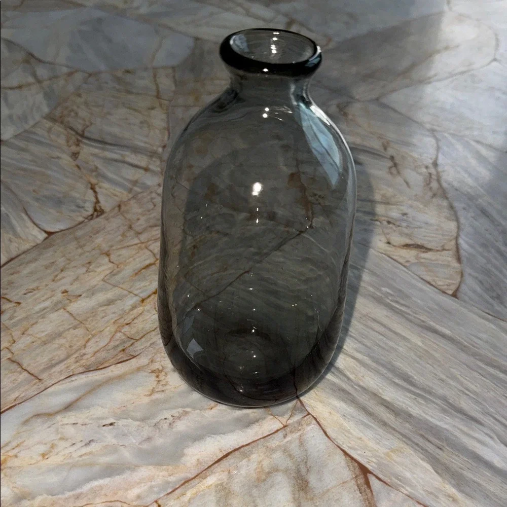 Elegant Gray Glass Flower Or Decor Vase Hand Blown with Smoked Finish